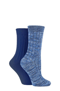 Ladies 2 Pair Elle Chunky Rib Cotton Boot Socks