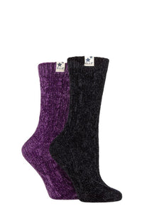 Ladies 2 Pair Elle Cable Knit Chenille Boot Socks
