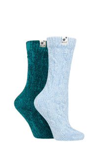 Ladies 2 Pair Elle Cable Knit Chenille Boot Socks