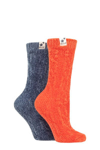 Ladies 2 Pair Elle Cable Knit Chenille Boot Socks