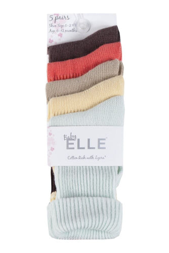 Girls 5 Pair Baby Elle Bohemian Plain Ankle Socks