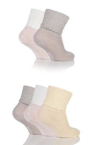 Girls 5 Pair Baby Elle Khaki Plain Ankle Socks