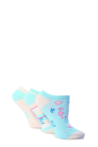 Girls 3 Pair Young Elle Patterned Cotton Trainer Socks
