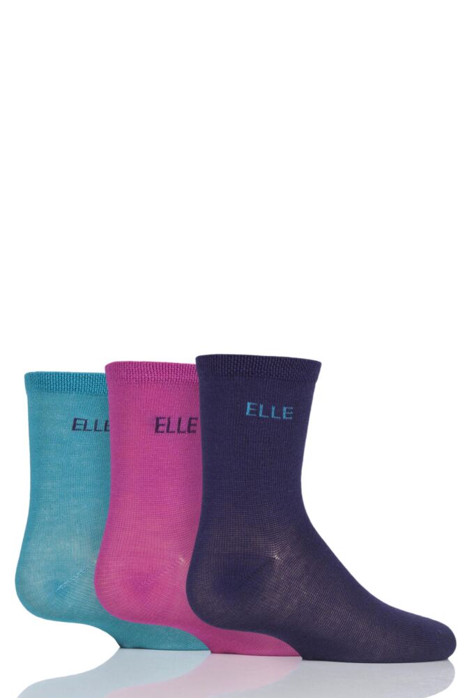 Girls 3 Pair Young Elle Plain Bamboo Socks